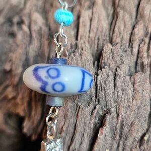 Blue & White Bead Aromatherapy Lava Stone Necklace – One of a Kind